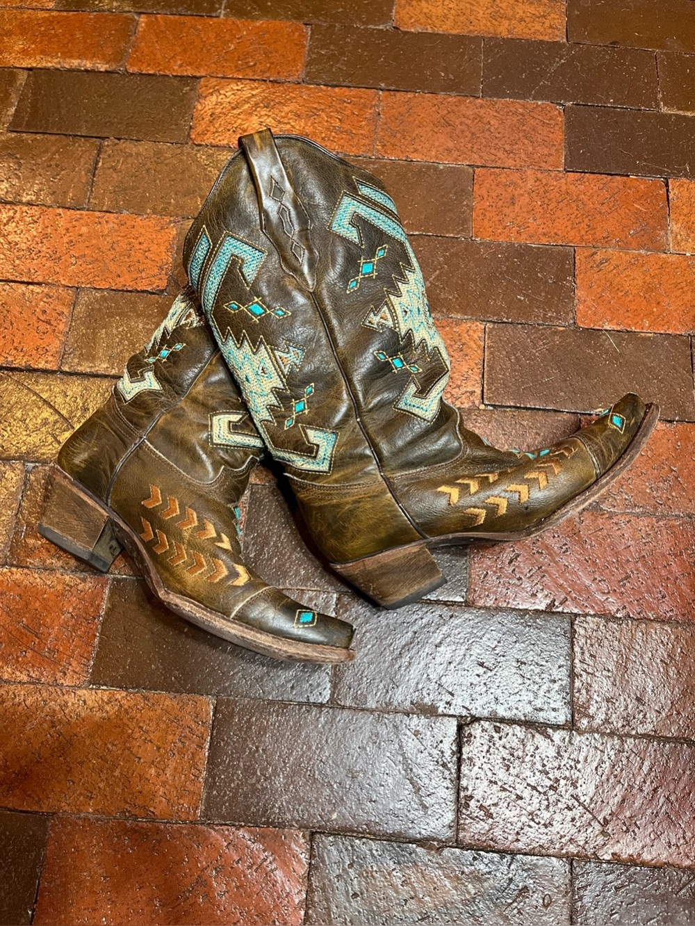 CORRAL 10M rodeo western leather boots turquoise, and brown design
